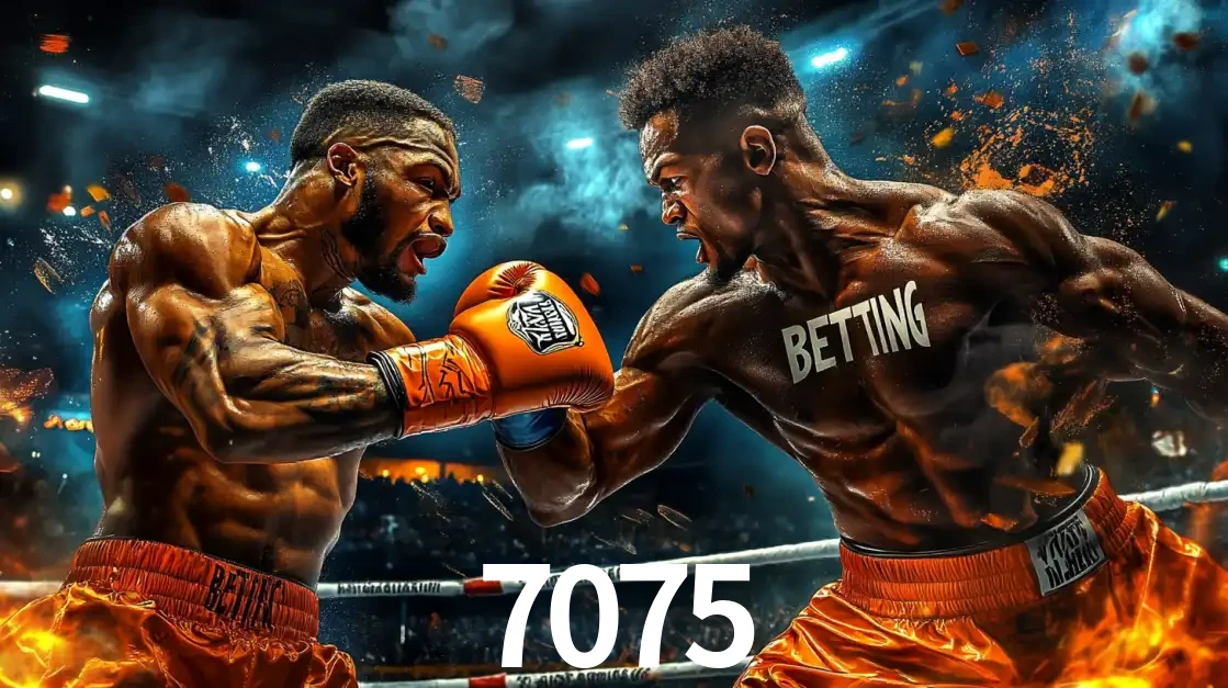 Dois boxeadores em uma luta intensa e explosiva, representando a adrenalina e as oportunidades de apostas em esportes de combate disponíveis na plataforma 7075.