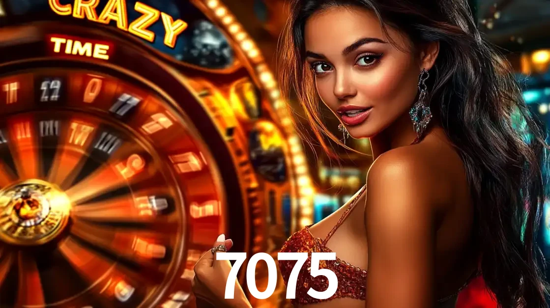 Mulher ao lado da roda de prêmios do jogo de cassino ao vivo Crazy Time, um dos shows de jogos mais emocionantes oferecidos pela plataforma de apostas 7075.