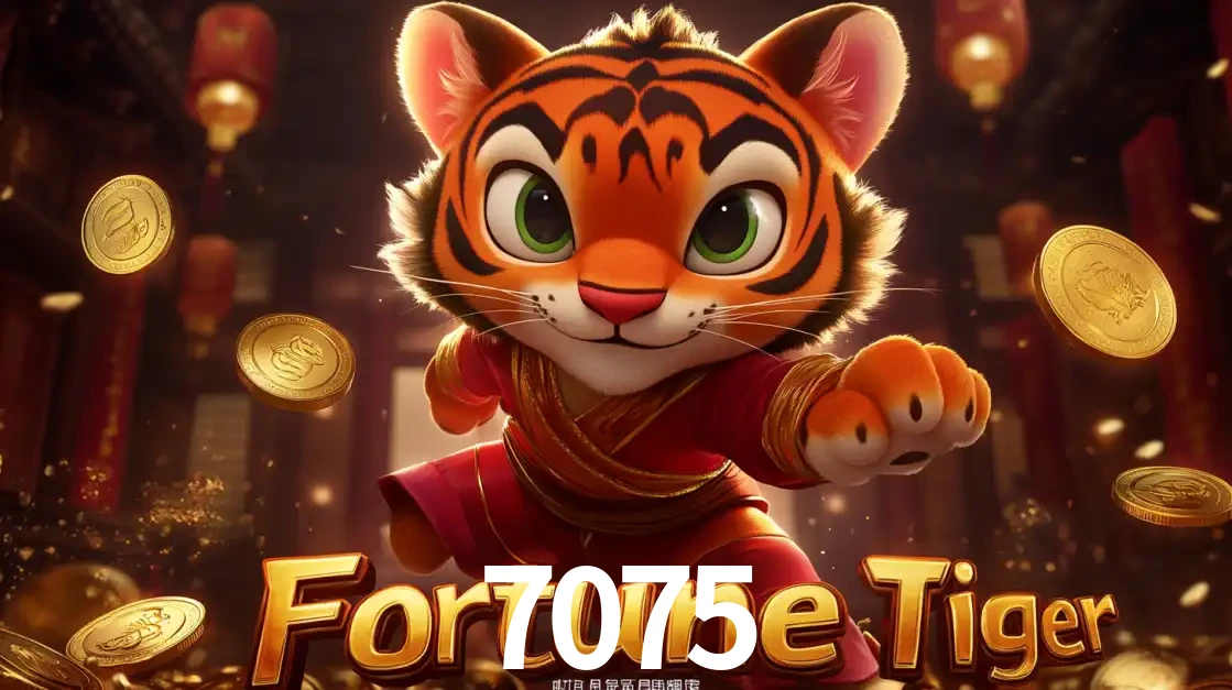 O carismático mascote do jogo de slot Fortune Tiger, um tigre fofo em pose de artes marciais, pronto para trazer sorte e multiplicadores de ganhos no cassino online 7075.