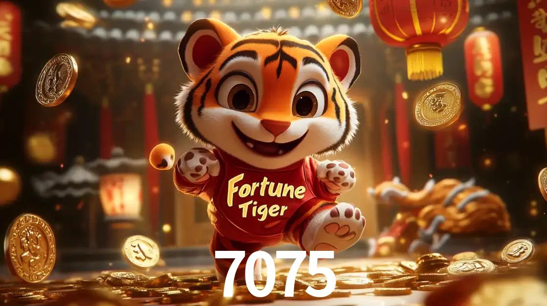 O alegre personagem do Fortune Tiger correndo sobre um caminho de moedas de ouro, simbolizando os grandes prêmios e a diversão do popular jogo de slot do 7075.