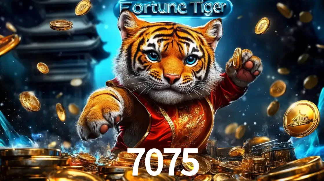 Imagem promocional do jogo de slot Fortune Tiger, com um tigre majestoso em traje tradicional cercado por uma fortuna em moedas de ouro, disponível agora no cassino 7075.